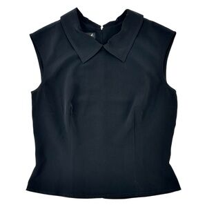 Agnes B. Black Sleeveless Double Collar Lightweight Minimalist Dress Top sz 2